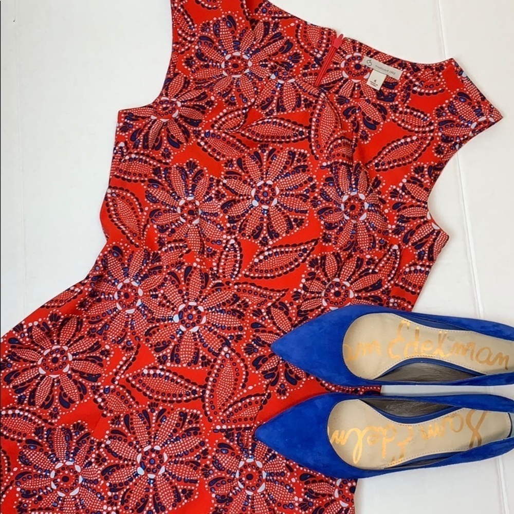 Dress Barn red white and blue floral dress 4